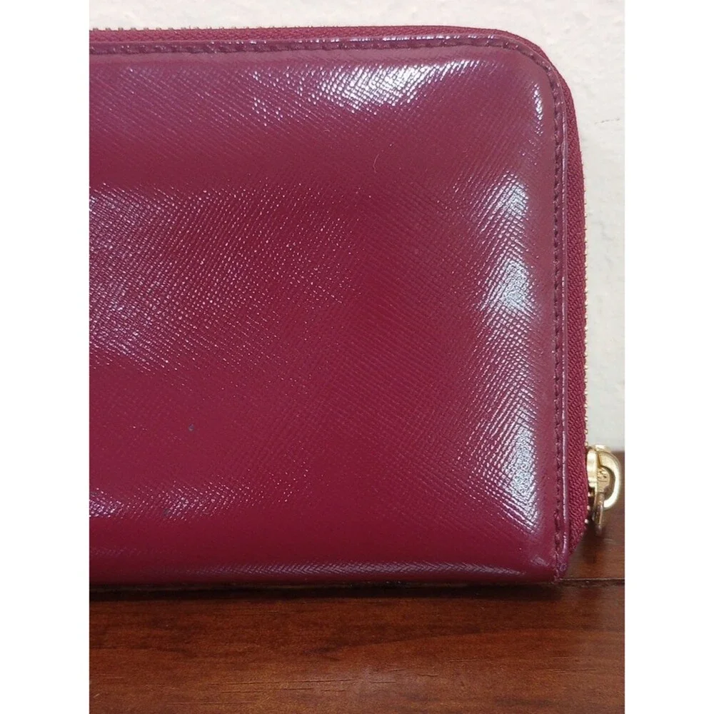 Tory Burch Maroon Leather Continental Zip Wallet